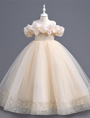  Mädchen' 3D Feste Farbe Blumenmädchen Kleid Party Kleid Ärmellos Sommer Leistung Hochzeit Party Prinzessin Schön Süß kinderkleidung 4-12 Jahre abendkleider Schaukelkleid Tüll-Kleid Maxi Regular Fit
