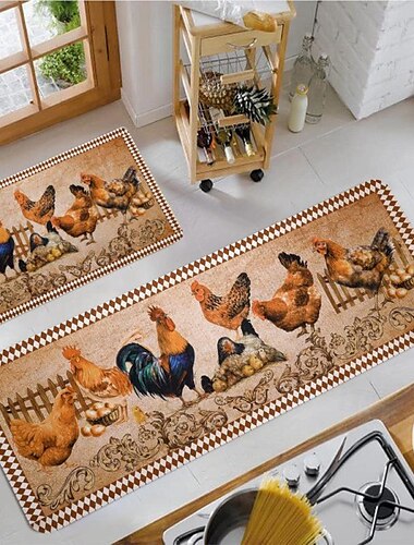  Bauernhaus Hühnerbereich Teppich Küchenmatte rutschfeste ölfeste Bodenmatte Wohnzimmerteppich Indoor Outdoor Matte Schlafzimmer Dekor Badezimmermatte Eingangsteppich Türmatte