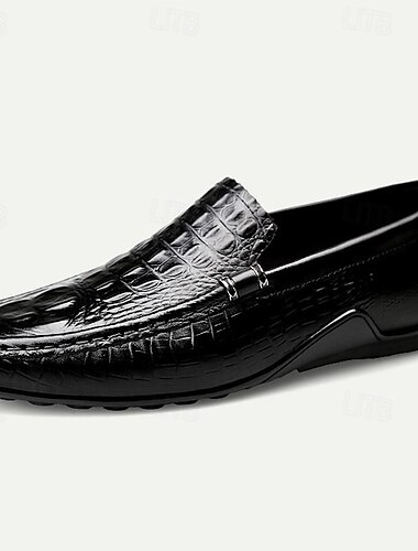  Mocassini da uomo in pelle marrone con motivo coccodrillo: eleganti scarpe slip-on per abbigliamento business e casual