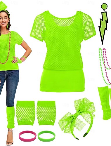 Retro vintage Jaren '80 Training Accessoireset Visnet-shirt Dames Maskerade Feest Casual / Dagelijks Prideparade Volwassenen Top Handschoenen Meer Accessoires Alle seizoenen