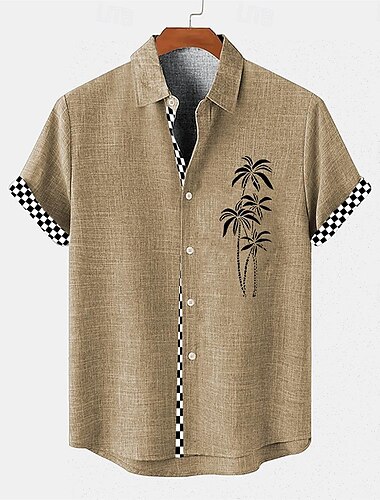  Men's Shirt Linen Shirt Beach Shirt Summer Hawaiian Shirt Coconut Tree Vacation Holiday Pink Blue khaki Short Sleeves Turndown Summer Clothing Apparel