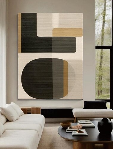  Pictură mare de artă de perete lucrată manual wabi-sabi artă de perete maro pictură abstractă modernă pe pânză artă minimalistă artă negru și bej decor camera de zi