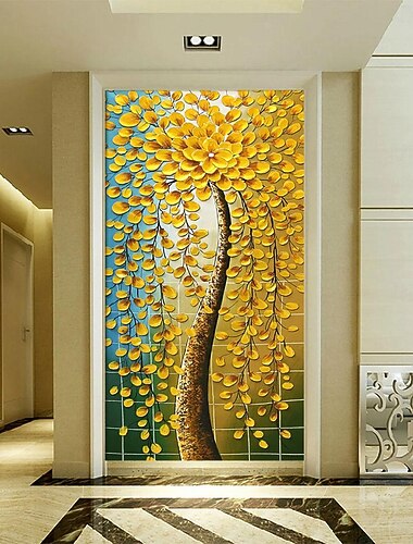  Peint à la main abstrait or jaune fleur de cerisier peinture salon décor abstrait fleur mur art épais acrylique couteau peinture à l'huile sur toile sans cadre