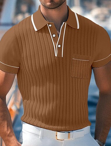  Herren Polo Pullover Pullover Casual Kargen Kurzarm Strand Design Old-Money-Stil Linien / Wellen Tasche Sommer Frühling Schwarz Marineblau Braun Schokolade Polo Pullover
