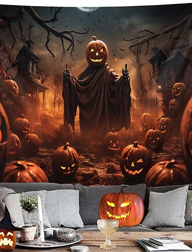  Halloween-Dekorationen, Wandteppich zum Aufhängen, Kürbislaterne, Wandkunst, großer Wandteppich, Wanddeko, Fotohintergrund, Decke, Vorhang, Zuhause, Schlafzimmer, Wohnzimmer, Dekoration,