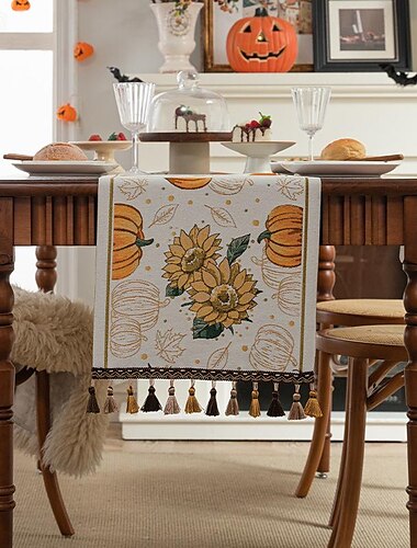  Halloween Kürbis Jacquard Tischläufer modern minimalistisch Fransen Schrankbezug oder Bettläufer