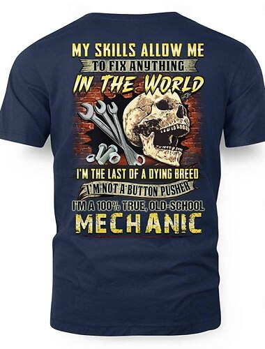  Herren Mechanische Teile Buchstabendruck T Shirt T-Shirt 100% Baumwolle Kurzarm Grafik Hemd Schwarz Dunkelblau Leicht Blau Bequemes T-Shirt Straße Sport im Freien Modedesigner-Kleidung