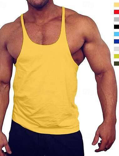  Hombre Camiseta sin mangas Running Top de ejercicio Sin Mangas Camiseta sin mangas Casual Verano Algodón Transpirable Secado rápido Suave Yoga Aptitud física Entrenamiento de gimnasio Ropa de deporte