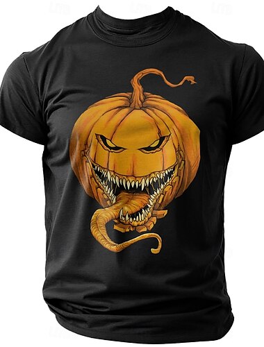  Kürbis Halloween Schwarz Weiß Dunkelblau T Shirt Herren Grafik 100% Baumwolle Hemd Sport Klassisch Hemd Kurzarm Bequemes T-Shirt Sommer Frühling Modedesigner-Kleidung S M L XL XXL