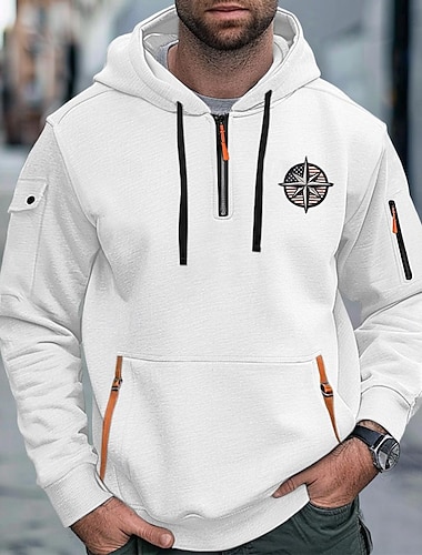  Herr Huvtröja Huvtröja med dragkedja i Quarter Taktisk Svart Vit Vin Marinblå Marinblå Huva Slät Ficka Sport & Utomhus Dagligen Helgdag Streetwear Häftig Ledigt Vår & Höst Kläder Pull Tröjor Långärmad