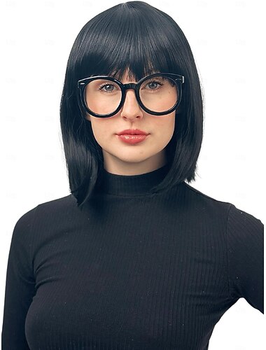  Niesamowita peruka Edny Mode czarna peruka bob z grzywką z lat 20. kostiumowa peruka latanie peruki lat 1920 dla kobiet - peruka na karnawał cosplay dla kobiet peruki na Halloween