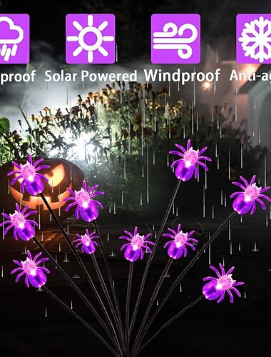  2 stks halloween solar spider gazon licht paars zwaaiend met de wind vuurvlieg verlichting outdoor waterdichte tuinverlichting villa park binnenplaats patio pad decoratie