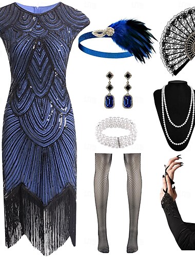  Retro vintage Roaring jaren '20 Jaren 1920 Flapper jurk Outfits Accessoireset Hoofddeksels Parelketting The Great Gatsby Flapper Girl Bruiloftsgast Pailletten Kwastje Dames Bruiloft Formeel Club