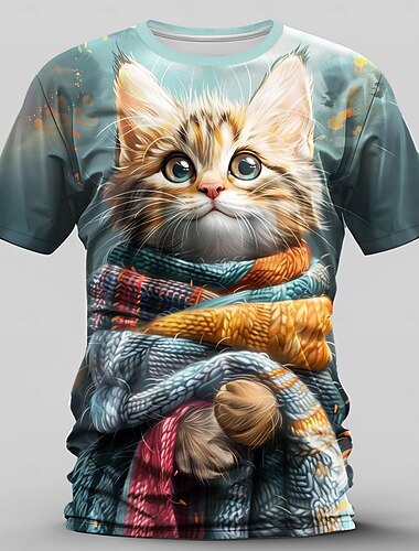  Men's Graphic Cat T shirt Short Sleeve T shirt 3D Print Crew Neck Shirt Retro Vintage Casual Street Style Sports Outdoor Holiday Going out Blue Orange Spring & Summer Clothing Apparel S M L XL 2XL 3XL