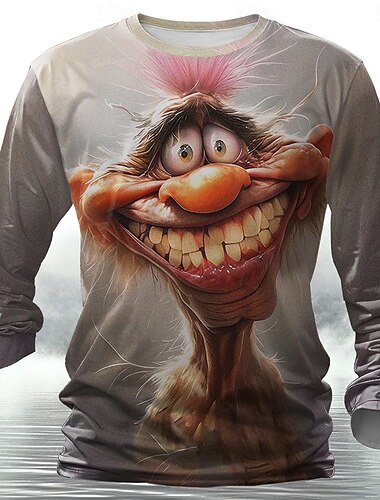  Homme Animal Marrant T shirt Chemise Henley Shirt manche longue T-shirt 3D effet Col Ras du Cou Chemise Design Rétro Vintage Plein Air Casual du quotidien Gris Eté Printemps Automne Vêtement Tenue S