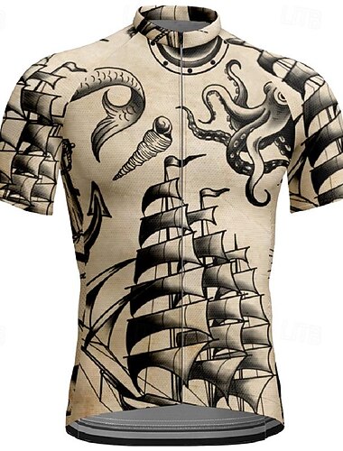  Herren Radtrikot Grafik Kurzarm Fahhrad T-Shirt Trikot Oberteil mit 3 Gesäßtaschen Mountainbike MTB Schnelltrocknend Atmungsaktiv Sport Khaki Bekleidung