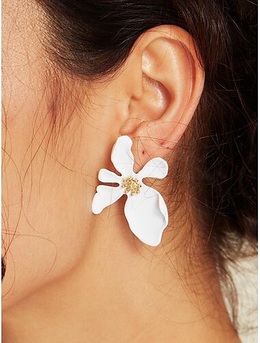 elegantes aretes florales blancos: diseño de pétalos grandes con centro de cristal para bodas y eventos especiales