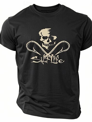  Herre Dødningehoveder bogstavtryk T-shirt Tee Top Bomuld Kortærmet Grafisk Skjorte Sort militærgrøn Mørkeblå Komfortabel t-shirt Gade Sport & Udendørs Modedesigner tøj