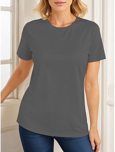  Women's T shirt Tee 100% Cotton Daily Casual Short Sleeve Black Summer Spring