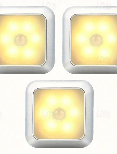  3-teiliges LED-Nachtlichtset mit Bewegungsmelder, 6 LED-Schranksensorlicht, automatisch infrarotaktiviert, batteriebetrieben für neuartige Orte im Schrank, Kabinett, Treppe, Schlafzimmer, Flur, Toilette, Garderobe