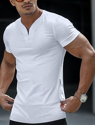  Hombre Camiseta Camiseta superior Manga Corta Escote en Pico Verano Plano Deportes Moda Ligeras Escote en V Vacaciones Casual Festivos Bleu Ciel Negro Blanco Camiseta superior para hombre