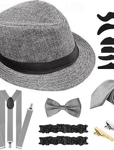  Retro / vintage Ryczące 20s 1920 roku Stroje Kapelusz panamski Zestaw akcesoriów Wielki Gatsby Pan Moda Męskie Święta Halloween Karnawał Studniówka Wieczór panieński Festiwal Dla dorosłych Więcej