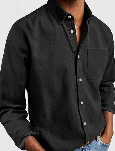  Hombre Camisa Negro Blanco Azul Marino Color Caquí Gris Manga Larga Plano Diseño Vacaciones Hawaiano Abotonar Ropa Poliéster Moda Casual Cómodo