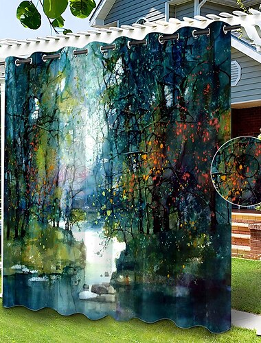  Wasserdichter Outdoor Vorhang Sichtschutzvorhang für den Außenbereich, Schiebevorhänge für die Terrasse, Pergola-Vorhänge mit Ösen, 3D-Lebensbaum für Pavillon, Balkon, Veranda, Party, 1 Panel