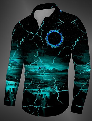  Herren Hemd Knopfhemd Langarm Brautkleider schlicht Dunkel Täglich Herbst Winter Frühling Sommer Umlegekragen Hemdkragen Knopf hoch 3D-Druck Schwarz Gelb Rote Blau Fuchsie
