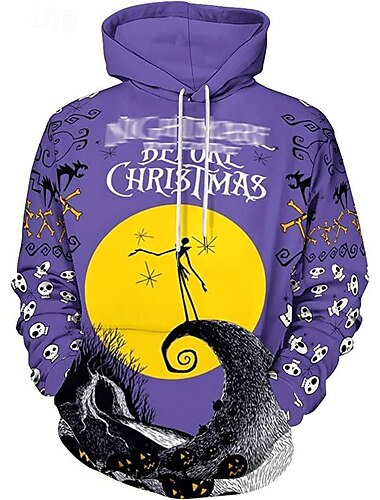  Jack Skellington Kapuzenshirt Zeichentrick Manga Anime 3D Vordertasche Grafik Kängurutasche Für Paar Herren Damen Erwachsene Halloween Karneval Maskerade 3D-Druck Casual