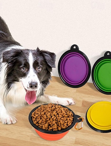  Cuenco para perros, cuencos plegables para gatos y perros, regadera portátil para alimentación de mascotas, plato de riego para caminar, estacionamiento, viajar, 2 mosquetones