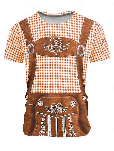  Oktoberfest Herren Karomuster Deutschland Dirndl T Shirt Kurzarm T-Shirt 3D-Druck Rundhalsausschnitt Hemd Urlaub Übertrieben Designer Karneval Party Hellblau Blau 1# Rosa Sommer Frühling Bekleidung S