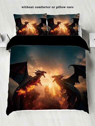  Fantasy Monster Warcraft Dragon Clan Duvet Cover Set Includes Duvet Cover and Pillowcases Epic and Detailed Dragon Clan Design Soft and Durable Fabric