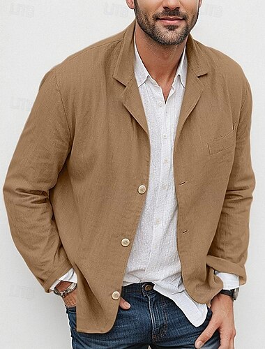  Herren Leichte Jacke Blazerjacke Leinenblazer Formell Büro Frühling & Sommer Baumwolle und Leinen Einfarbig Bequem Einreihig Blazer Hellgrün Marineblau Braun Kaki
