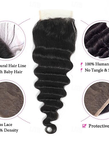  Cabello Vietnamita Cierre 4x4 Ondulado Amplio / Ondulado Medio Parte gratuito Malla suiza Cabello humano remy Mujer con pelo de bebe / Clásico / Entradas Naturales Fiesta / San Valentín / Ropa
