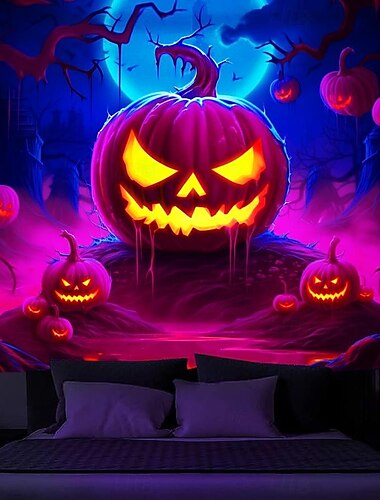  קישוטי ליל כל הקדושים מגולף דלעת blacklight שטיח קיר uv זוהר תגובתי ביער טריפי הר ערפילי זומבי רוח רפאים תלוי שטיח קיר אמנות קיר לחדר שינה בסלון