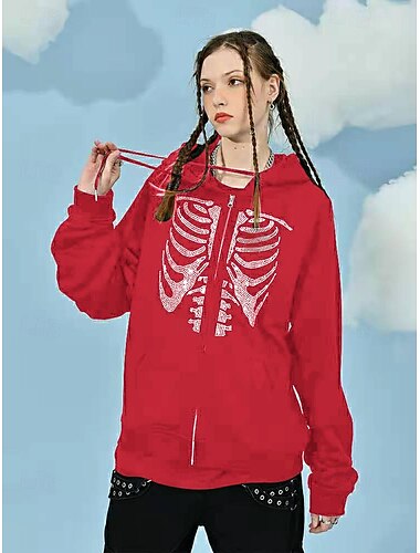  Halloween Scheletro Teschio Felpa con cappuccio Soprabiti Felpa con cappuccio con zip Giorno dei Re Per Per uomo Per donna Per adulto Halloween Carnevale Stampa a caldo Feste Casual / quotidiano