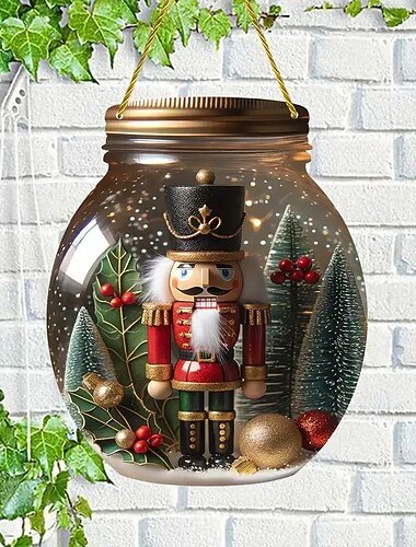  christmas 2d nøddeknækker akryl vedhæng - rundt krukkedesign - 7,87 x 6,69 tommer - ideel til soveværelse, stue og gårdsindretning