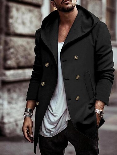  Herren Trenchcoat Kapuzenjacke Urlaub Täglich Frühling & Herbst Polyester Weich Oberbekleidung Bekleidung Modisch Klassisch Glatt Tasche Mit Kapuze Doppelreihiger Verschluss