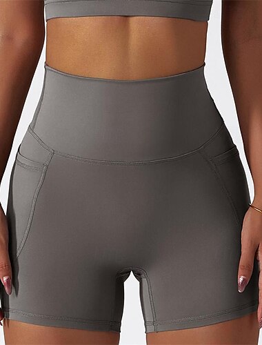 Damen Fitnessshorts Yogashorts Trainingsshorts Elastischer Bund Hohe Taille Yoga Fitnesstraining Pilates Shorts Aprikose Schwarz Blau Sport Sportkleidung Dehnbar Schlank