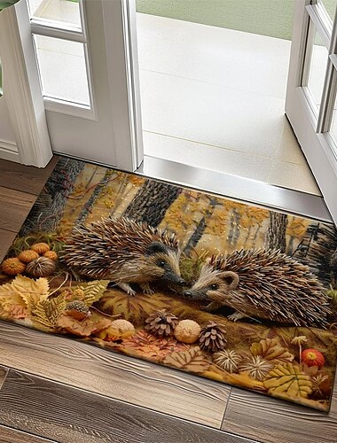  Hedgehog Forest Mushroom Doormat Kitchen Mat Floor Mat Non-Slip Area Rug Oil Proof Rug Indoor Outdoor Mat Bedroom Decor Bathroom Mat Entrance Rug