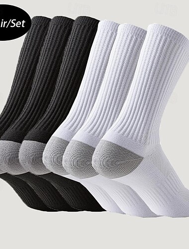  Per uomo 3 coppie Confezioni multiple Calzini Calzini da corsa Calzini lunghi Bianco + Bianco + Nero Nero Colore Color Block Sportivo Giornaliero Da mare Di base Medio spessore Primavera Autunno Di