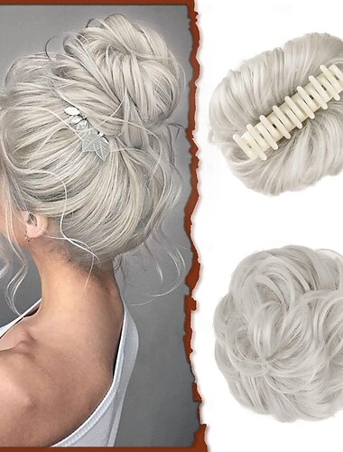  Haarteile mit Krallenclip, unordentlicher Dutt, gewelltes, lockiges Haar, Dutt zum Anklipsen, Chignon, Pferdeschwanz, Haarteil, zerzauste Hochsteckfrisur, Haarverlängerung, synthetisches Haargummi für