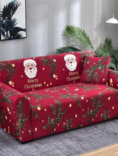  Funda de sofá navideña elástica con diseño de Papá Noel para sala de estar, decoración de oficina, protector de muebles