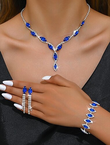  مجموعة مجوهرات 4PCS حجر الراين سبيكة أقراط القلائد سوار نسائي أنيق عتيق موضة هندسي هندسي مجموعة مجوهرات من أجل زفاف مناسب للحفلات الذكرى السنوية