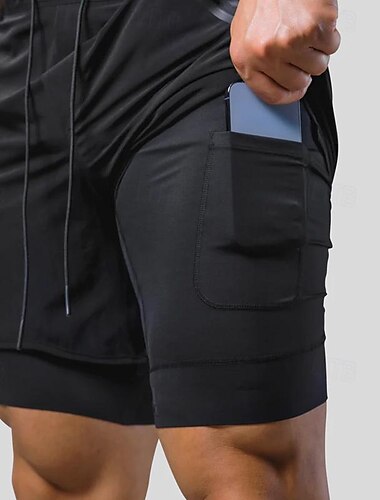  Herren kurze Sporthose Laufshorts kurze hosen Trainingsshorts Sweatshirts Tasche Kordelzug 2 in 1 Elastischer Bund Kurze Hose Outdoor Sport & Natur Sportlich Schnelltrocknend Leichtgewichtig Weich