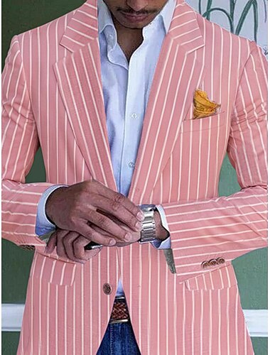  Herren Abschlußfeier Blazer Formeller Abend Hochzeitsfeier Geburtstagsparty Mode Lässig Frühling & Herbst 95% Polyester 5% Elasthan Streifen Tasche Lässig / Alltäglich Einreihig Blazer Rosa Blau