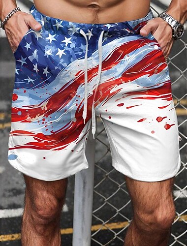  اليوم الوطني الـ 250 لأمريكا - Men's Flag American Flag National Flag Swim Trunks Swim Shorts Board Shorts Mid Waist Fashion Streetwear Designer Casual Daily Holiday Pocket Drawstring Elastic Waist