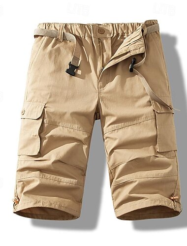  Men's Tactical Shorts Cargo Shorts Capri Pants Buttons Elastic Waist Multi Pocket Plain Wearable Calf-Length Outdoor Daily Camping & Hiking Fashion Classic Black Army Green