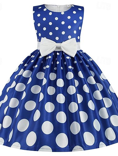  kinderkleidung Mädchen Party Kleid Punkt Ärmellos Leistung Geburtstag Krawattenknoten Schön Süß Polyester Knielang abendkleider Schaukelkleid A Linie Kleid Sommer 4 Jahre + Rosa Rote Marineblau